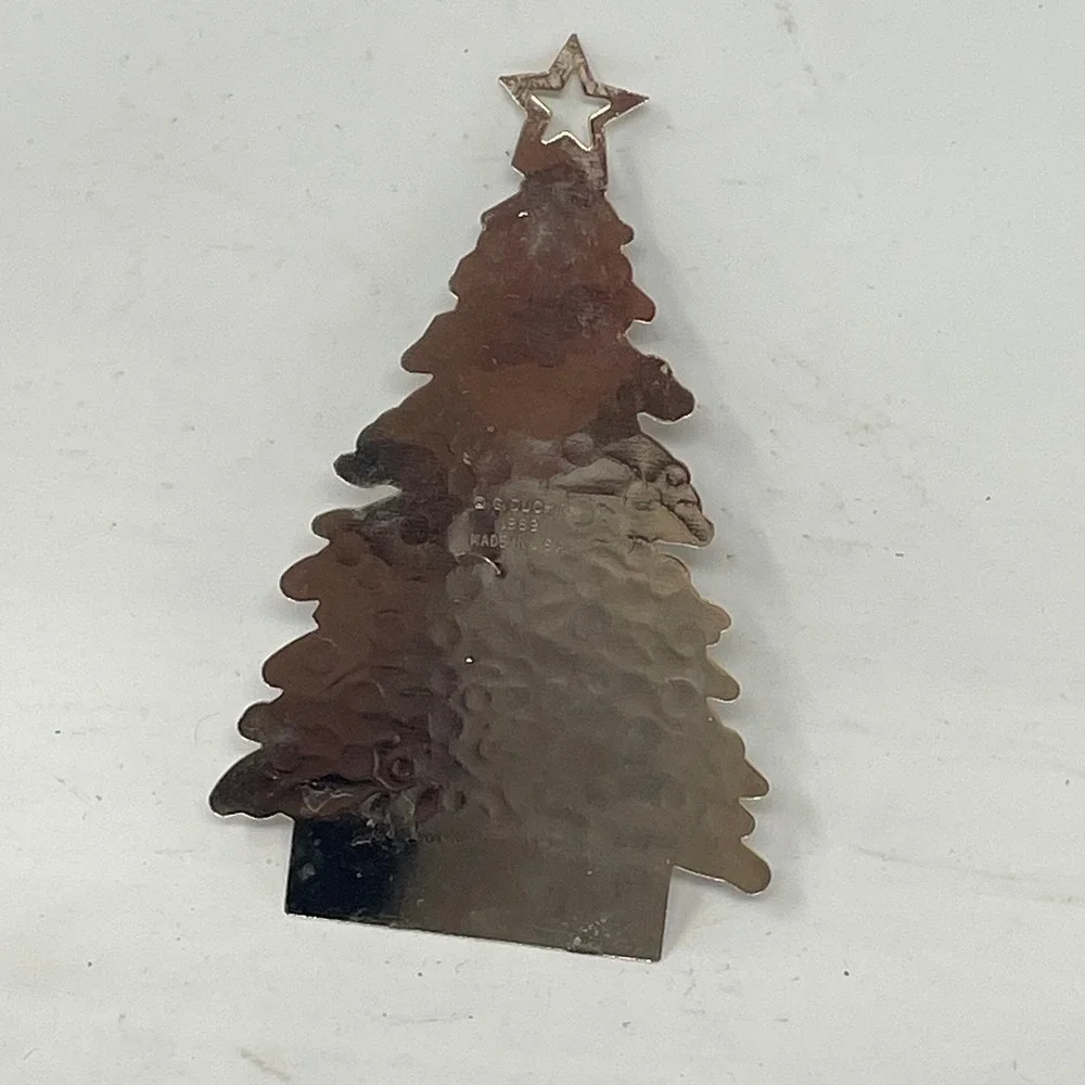 Vintage 1989 G. Duchin Silver Tone Metal Christmas Tree Ornament Made in USA
